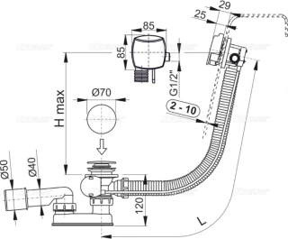 Слив-перелив для ванны AlcaPlast с напуском воды через перелив 100см пластик-металл хром A564CRM1-100